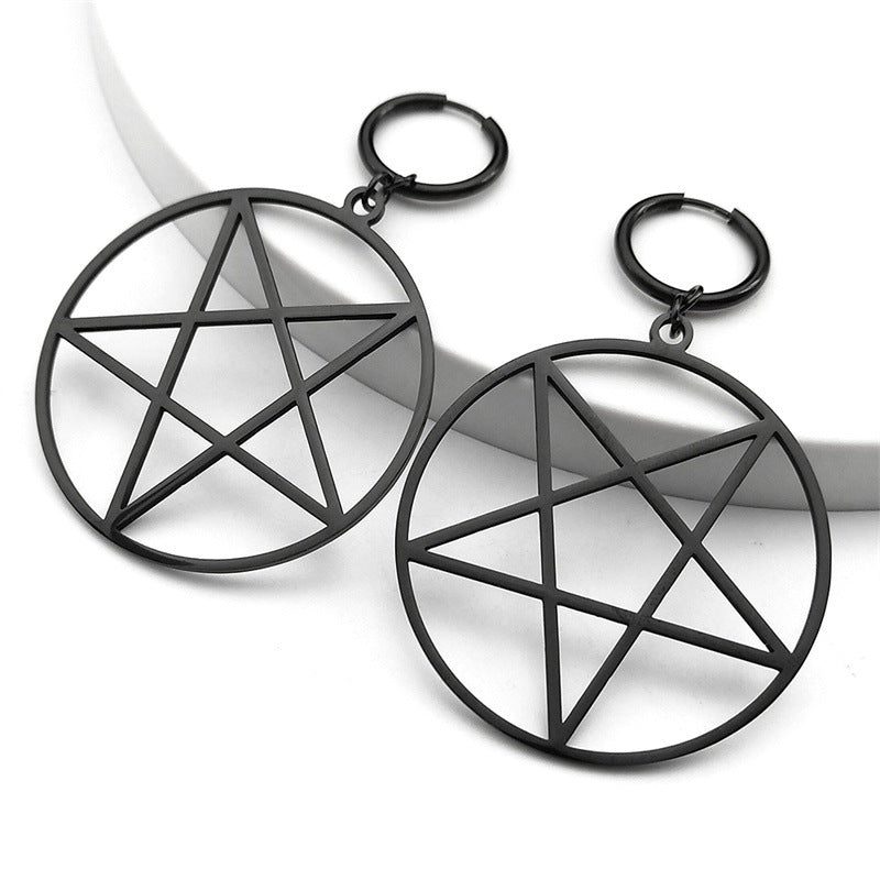 Gothic Black Large Pentagram Earrings Womens
