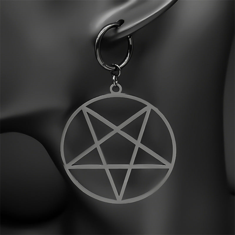 Gothic Black Large Pentagram Earrings Womens