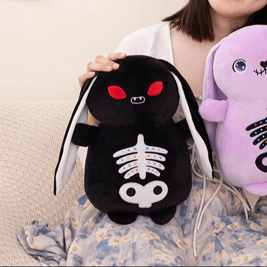 halloween Gothic Black Bunny Plush with Red Eyes