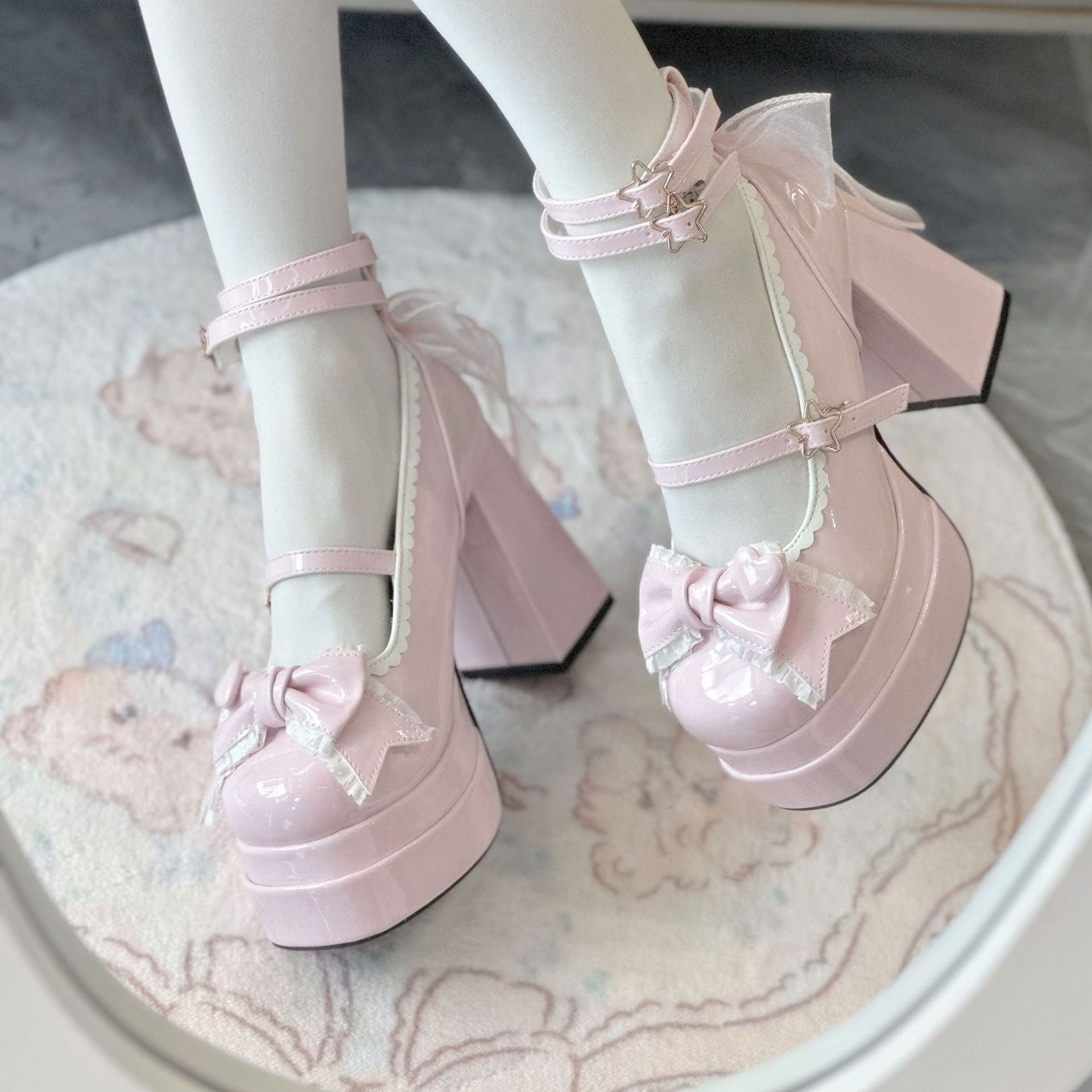 pink Gothic Bow Lolita Platform Heels