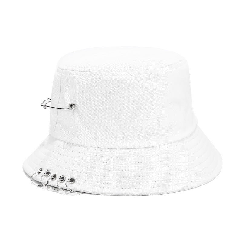 Goth Bucket Hat Metal O Rings & Safety Pins
