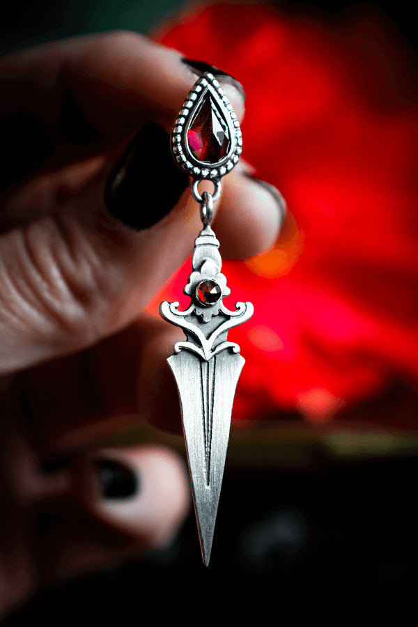 Gothic Red Crystal Sword Earrings