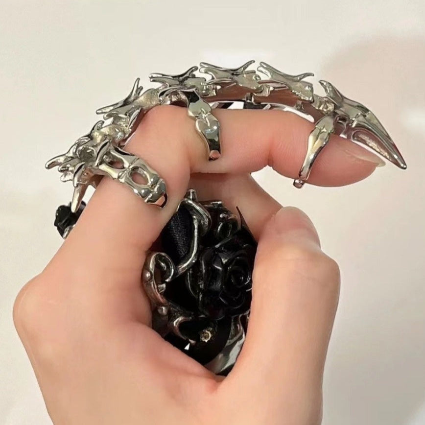 Gothic Cyberpunk Finger Spinal Ring Womens