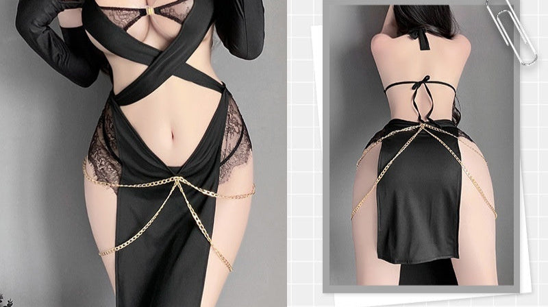 Gothic Egyptian Lingerie Dress Set with Stockings