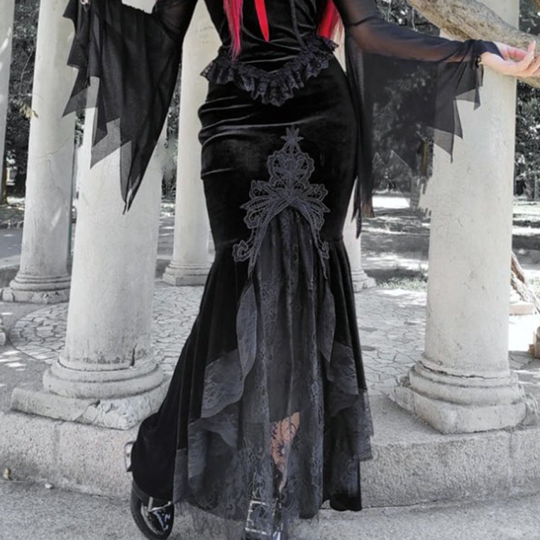 Gothic Fishtail Skirt Velvet Black