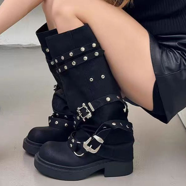 Gothic Flat Studded Boots Women