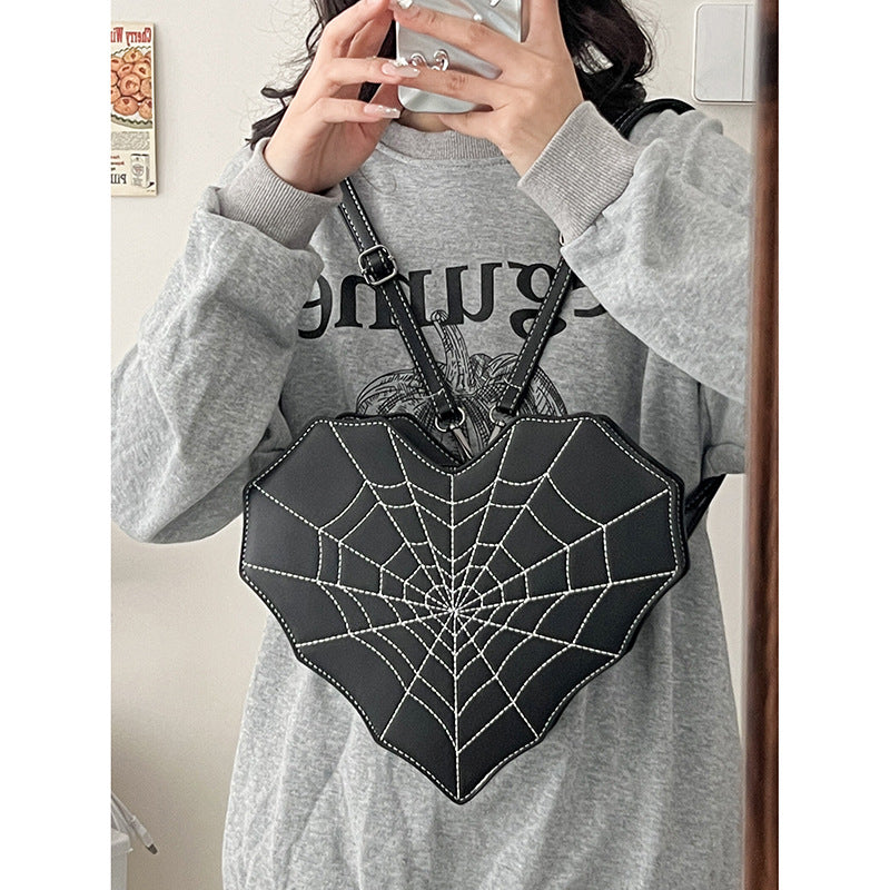 3 in 1 Gothic Heart Backpack with Spider Web Design