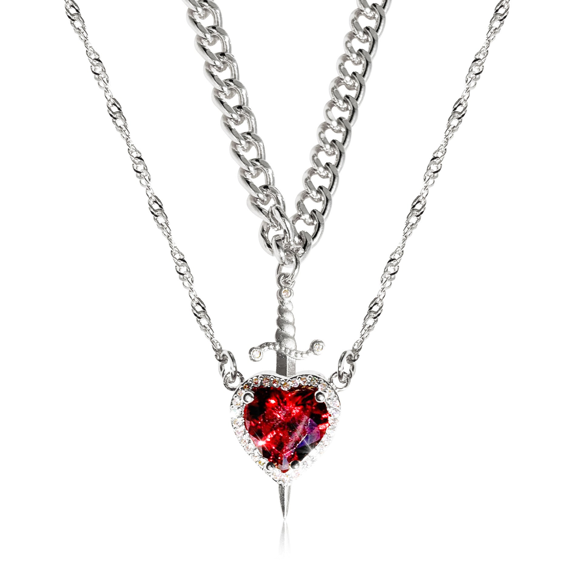 Gothic Heart Dagger Sword Necklace