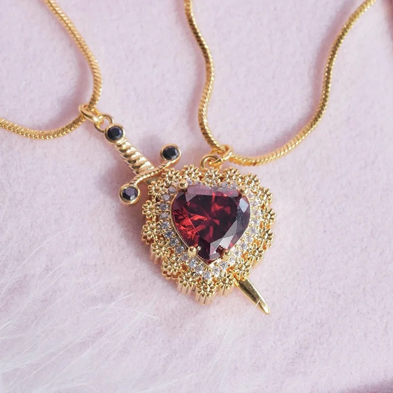 Gothic Heart Dagger Sword Necklace