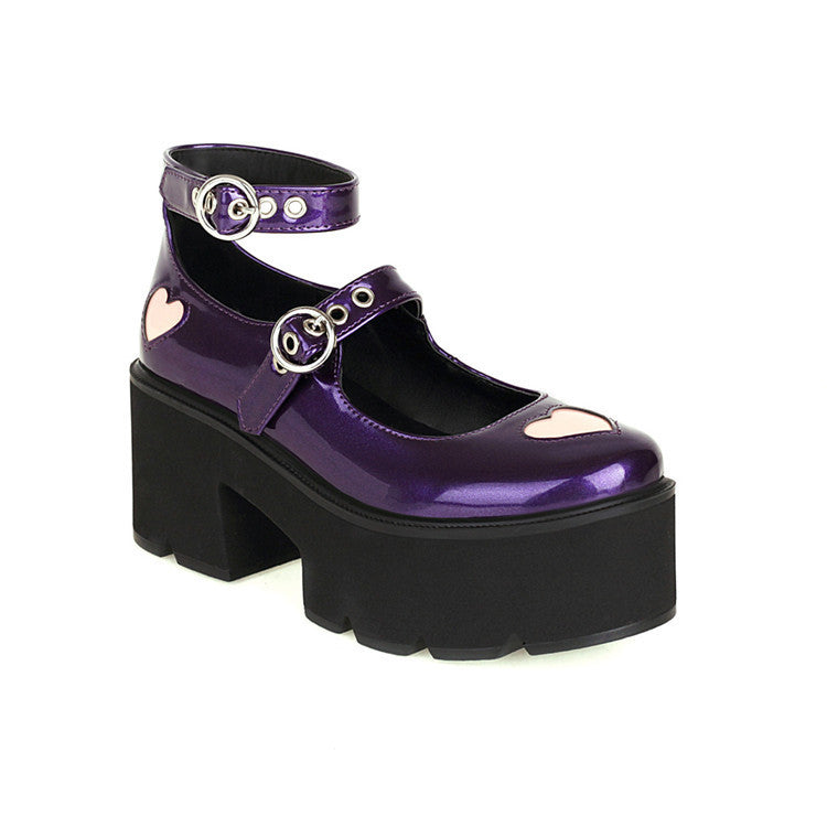 Gothic Heart Mary Jane Platform Shoes purple