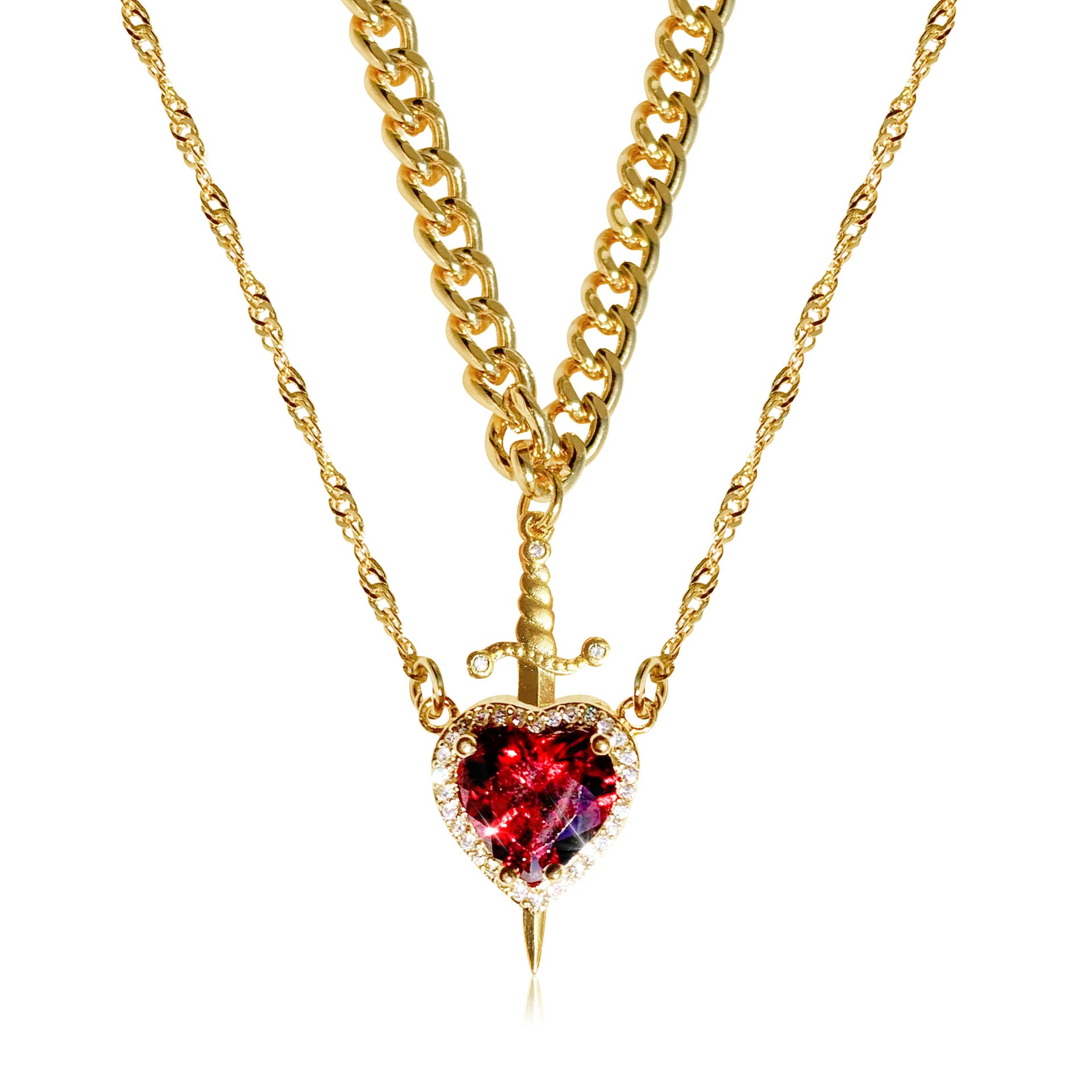 Gothic Heart Dagger Sword Necklace