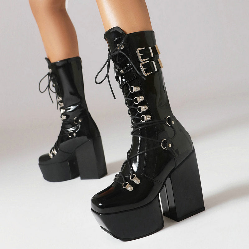 Gothic High Heel Boots Black Vegan Leather