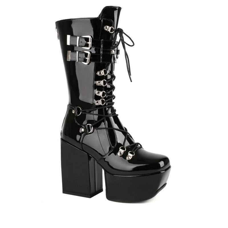 latex Gothic High Heel Boots Black Vegan Leather