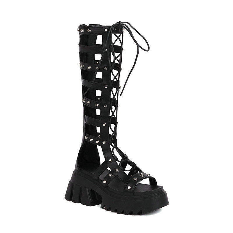 Goth Knee High Sandals Womens