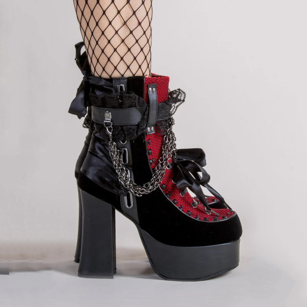 Gothic Lace Boots Bows with Chains