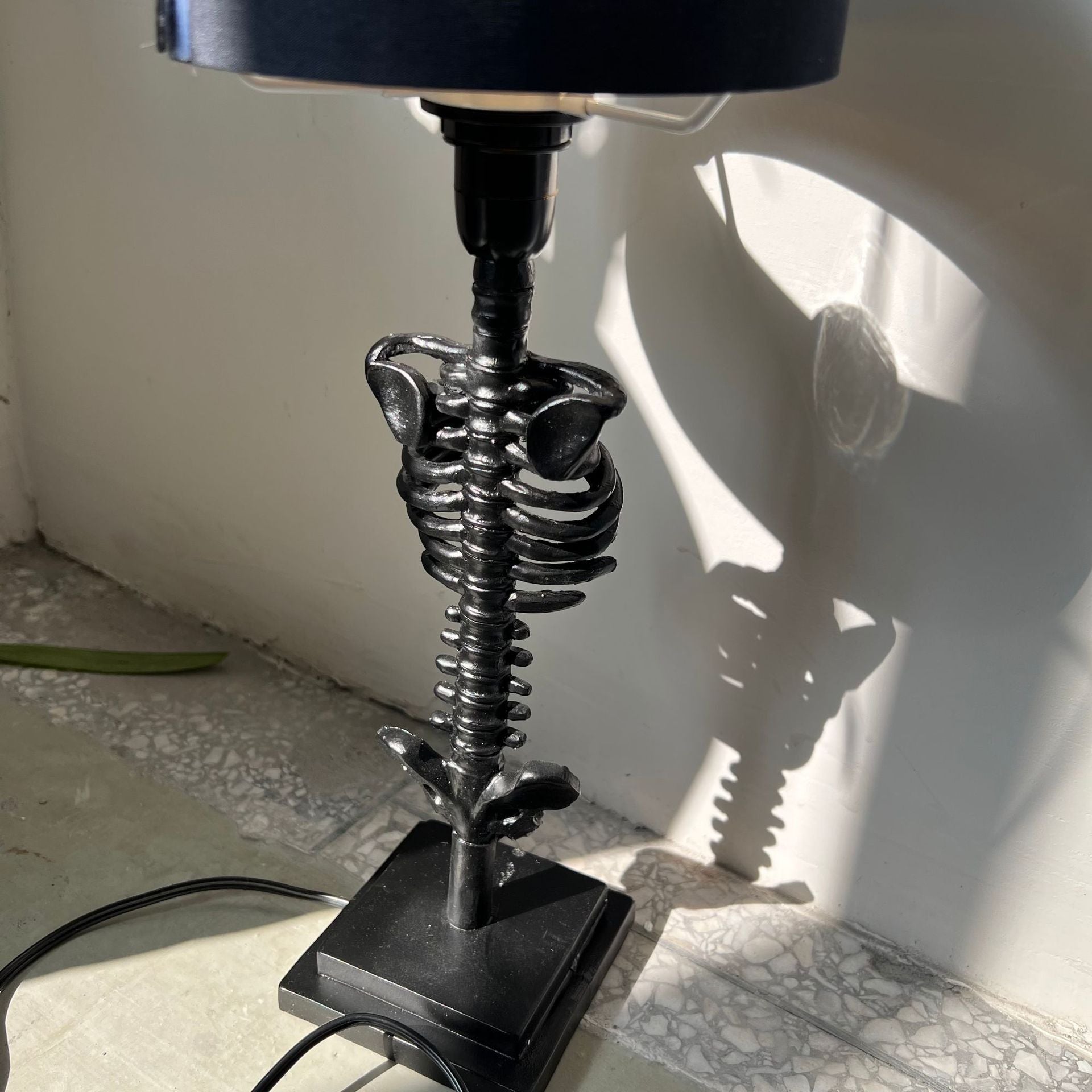 Black Gothic Lamp with Skeleton Stand