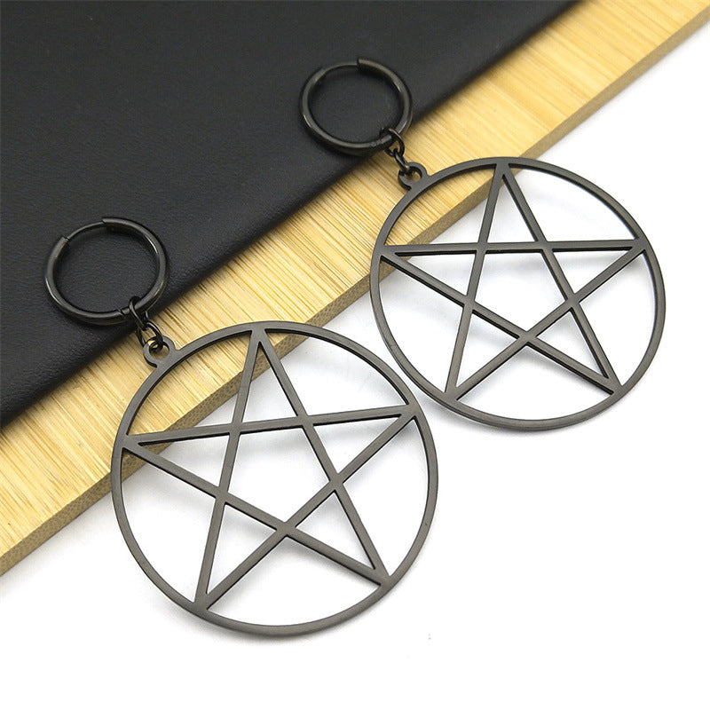 Gothic Black Large Pentagram Earrings Womens