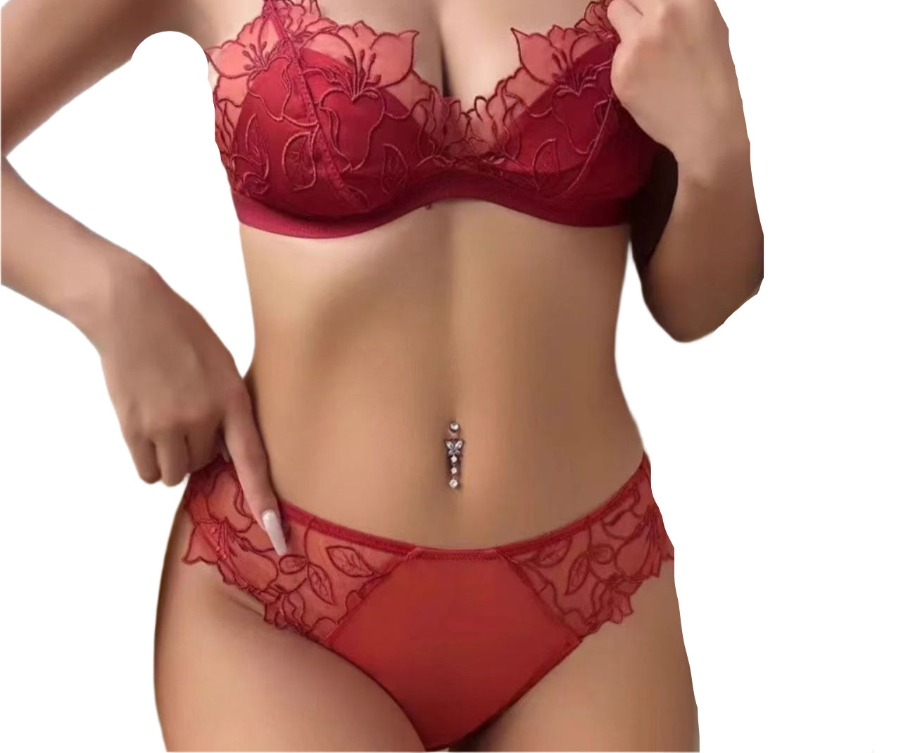 Gothic Lingerie Set Floral Lace red