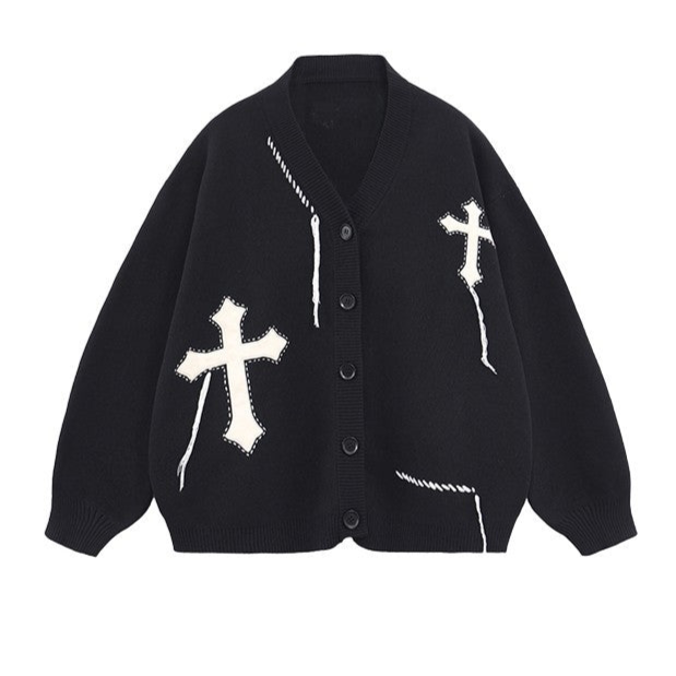 Gothic Oversized Cross Cardigan Black