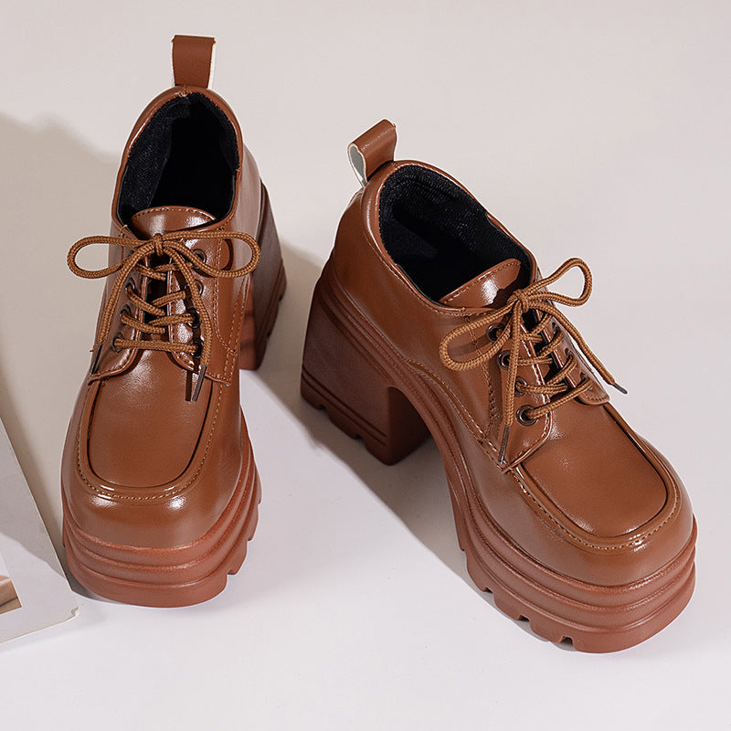 brown Gothic Oxford Loafer Platform Heels