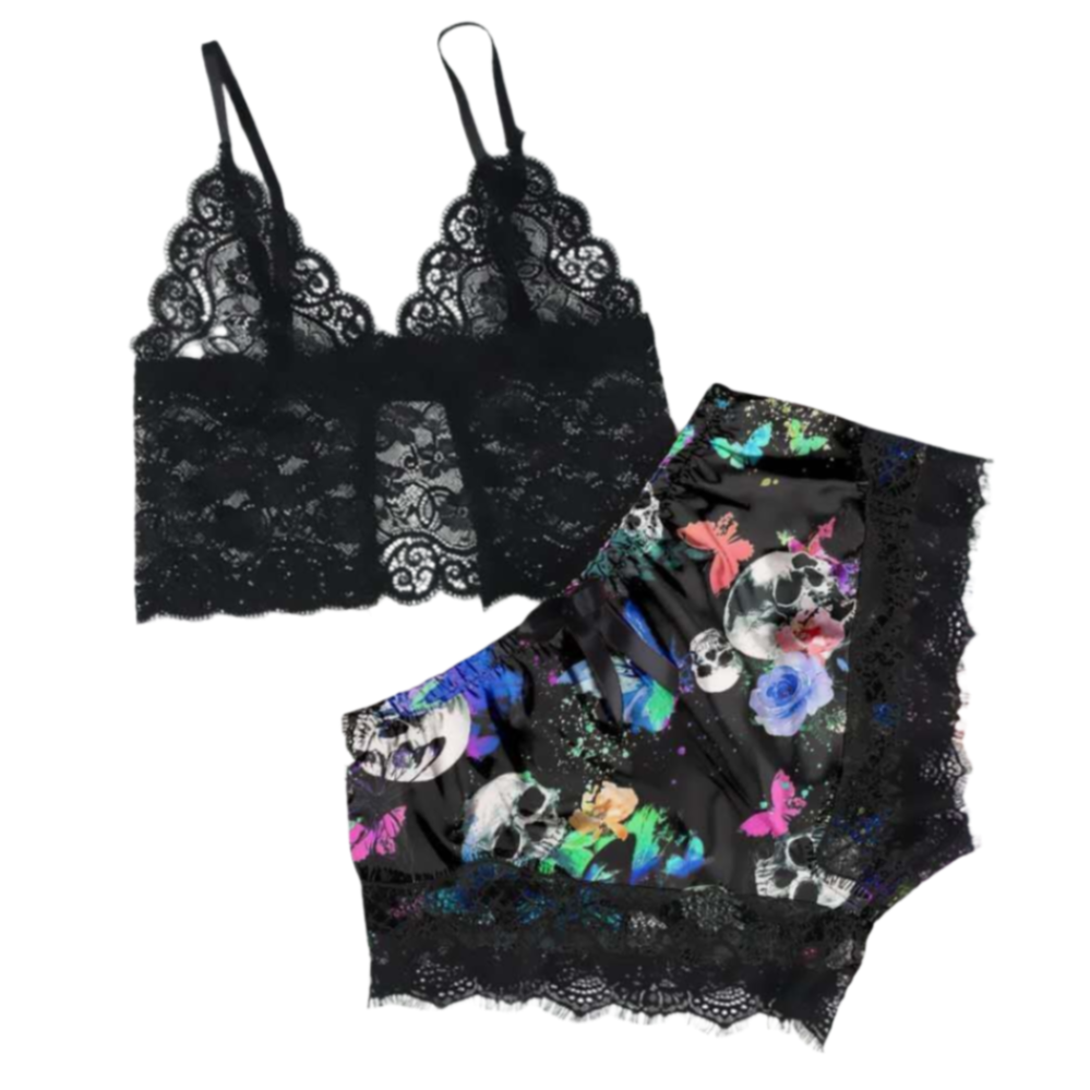 Gothic Pajamas Loungewear with Skulls and Butterflies