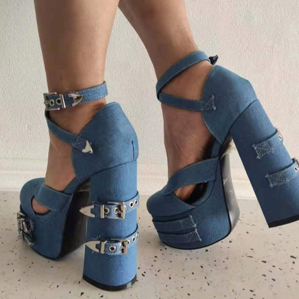 Gothic Platform High Heels Black Vegan Leather
