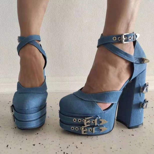 Gothic Platform High Heels Black Vegan Leather