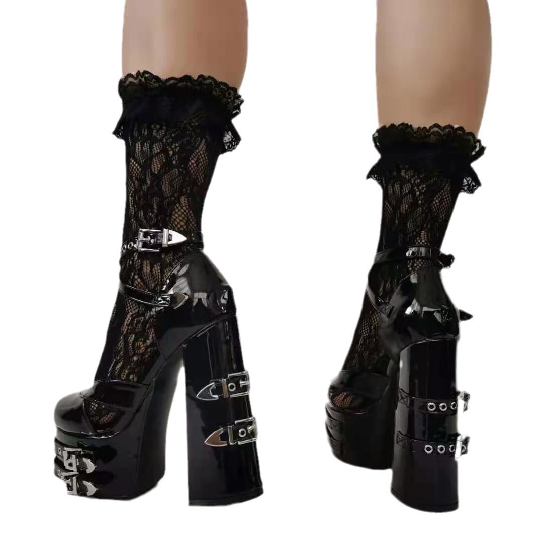 Gothic Platform High Heels Black Vegan Leather