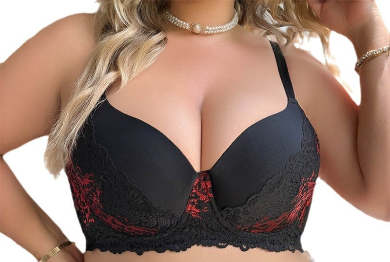 Gothic Plus Size Bra Black Red Lace Push Up