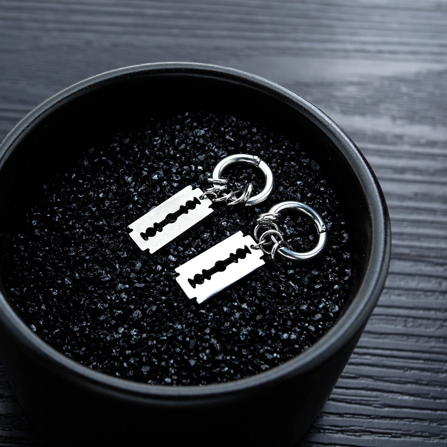 Goth Razor Blade Hoop Earrings Titanium Steel