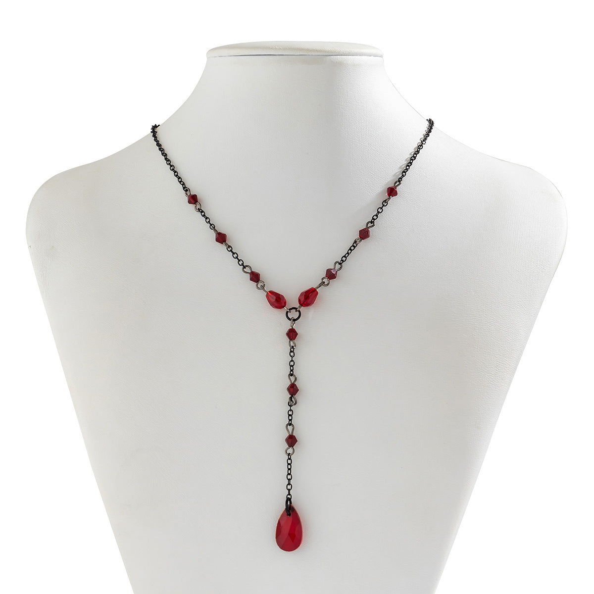 teardrop Gothic Red Necklace Crystal Tassel