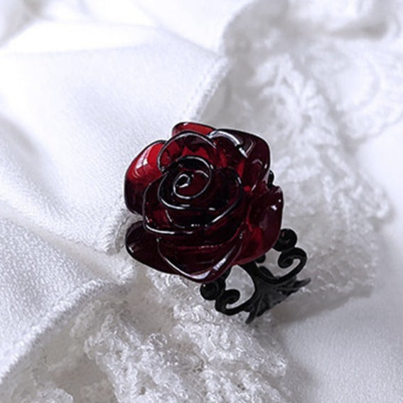 Gothic Red Rose Flower Adjustable Ring
