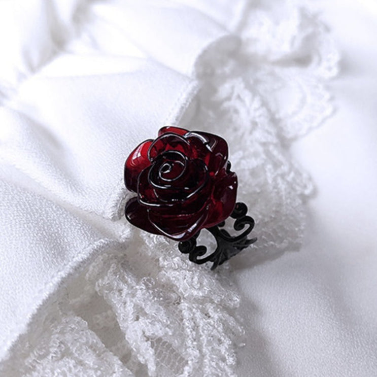 Gothic Red Rose Flower  Ring