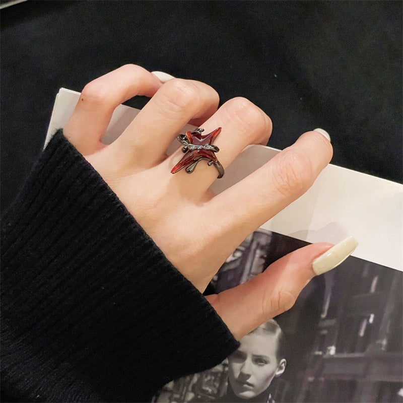 Gothic Red Star Ring Womens