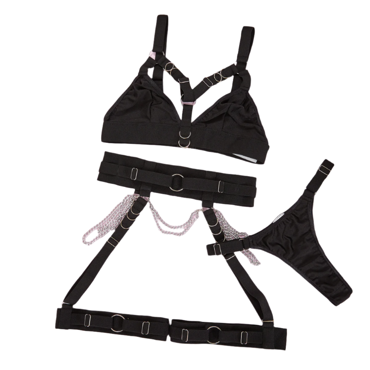Gothic Sexy Bondage Lingerie Set with Garters