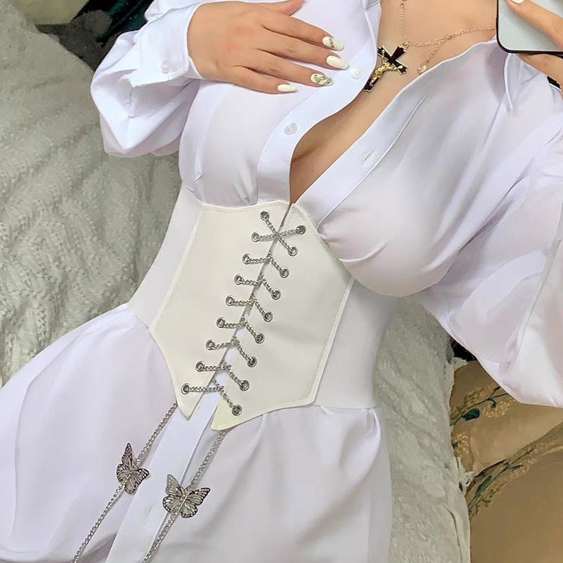 Gothic Sexy Elastic Corset Waist Belt for Women white