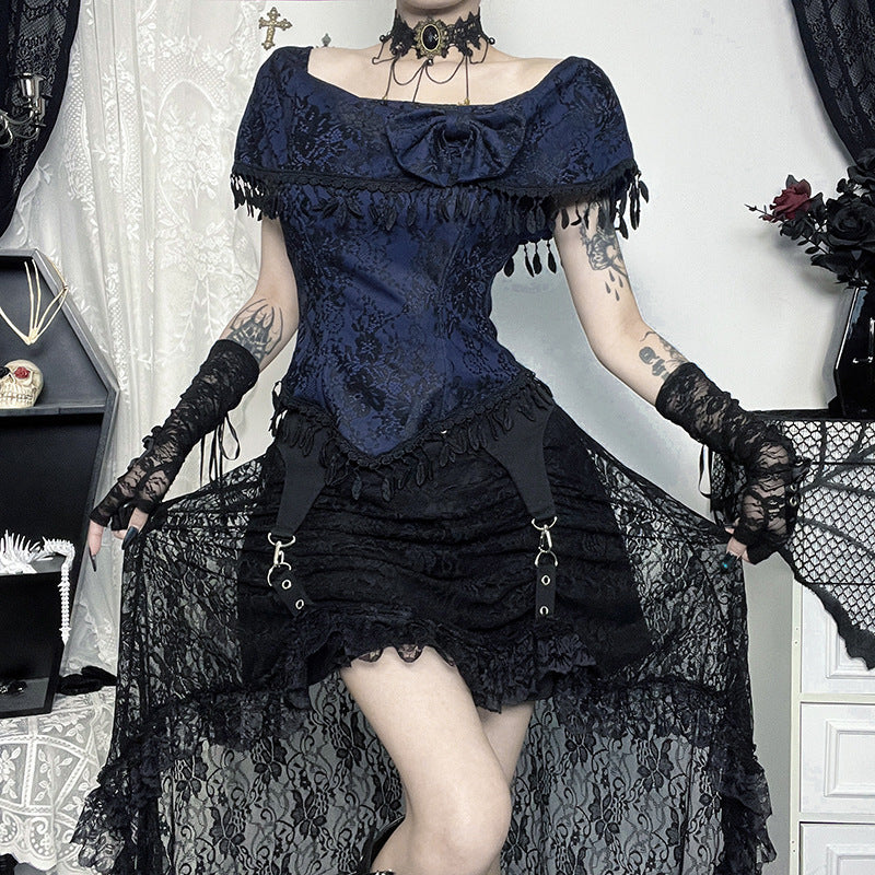 Gothic Sheer Lace Skirt with Top Set Co Ord