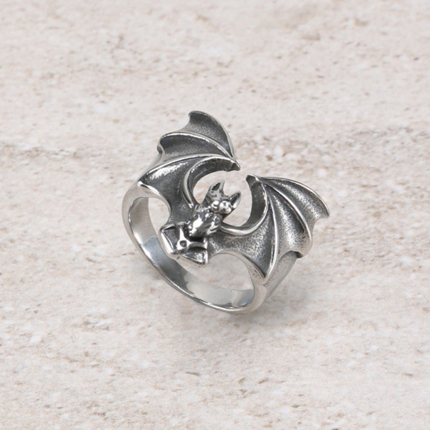 Gothic Silver Steel Metal Bat Ring Unisex
