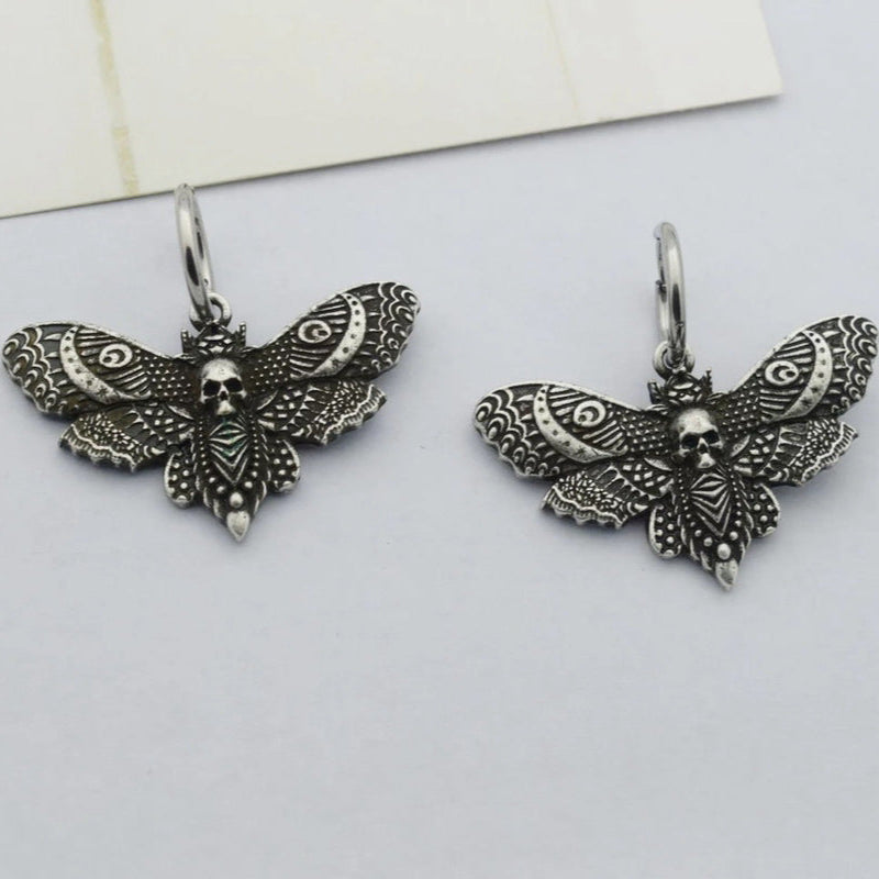 Goth Skull Moth Earrings