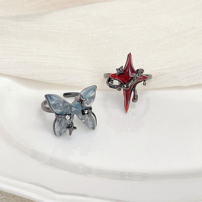 Gothic Red Star Ring Women