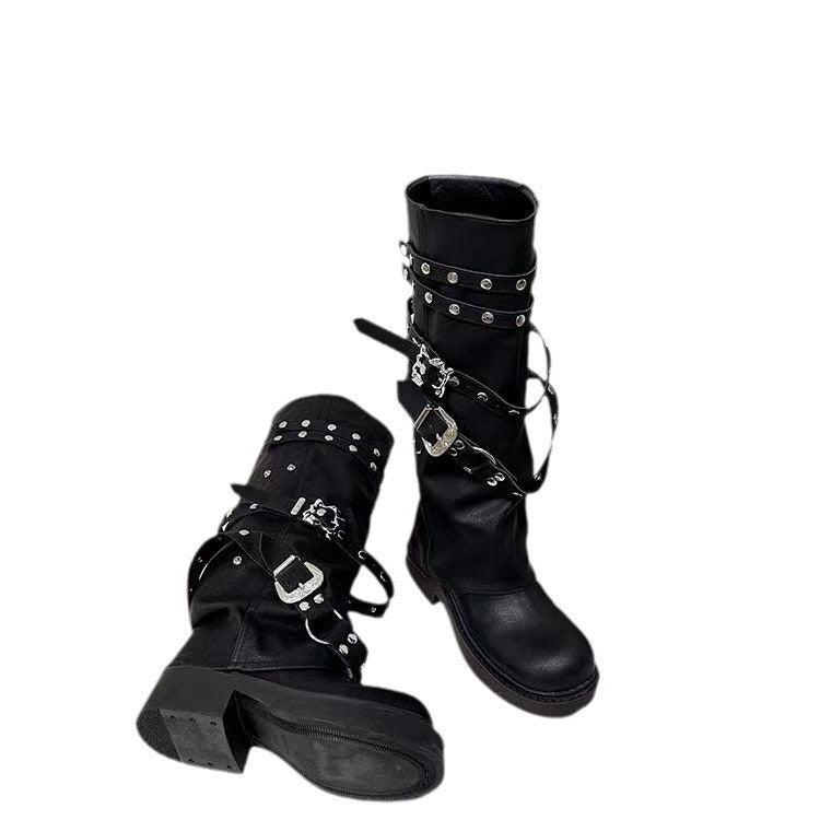 Gothic Flat Studded Boots Womens