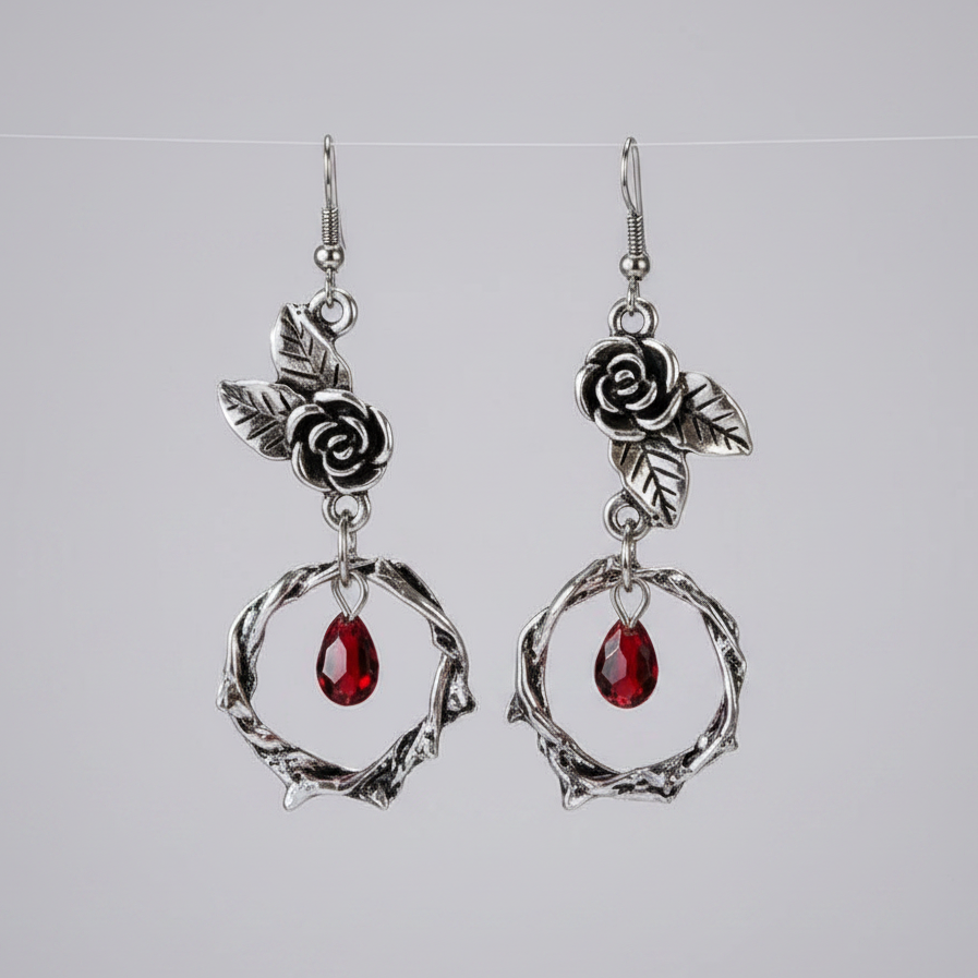 Gothic Thorn Rose Long Earrings for Women
