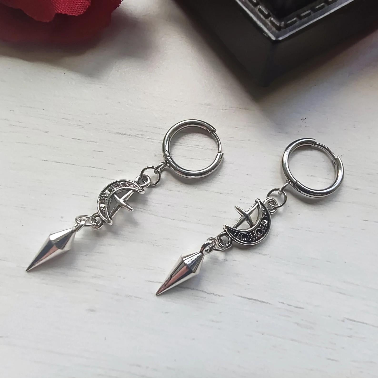 Gothic Witch Spike Moon Earrings womens