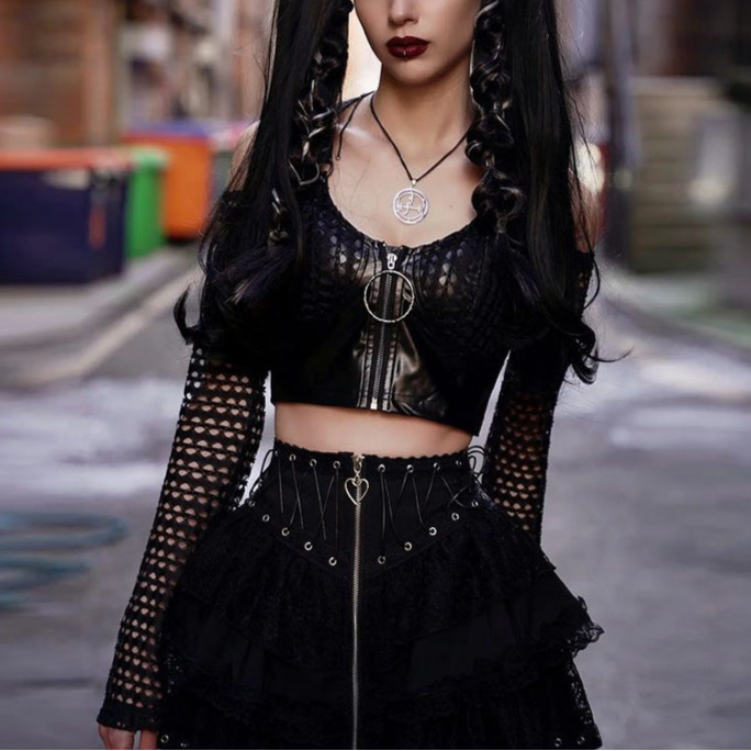 Goth Zipper Short Poodle Skirt