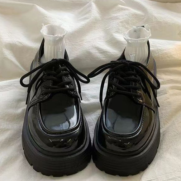 laces Gothic Platform Leather Shoes Womens