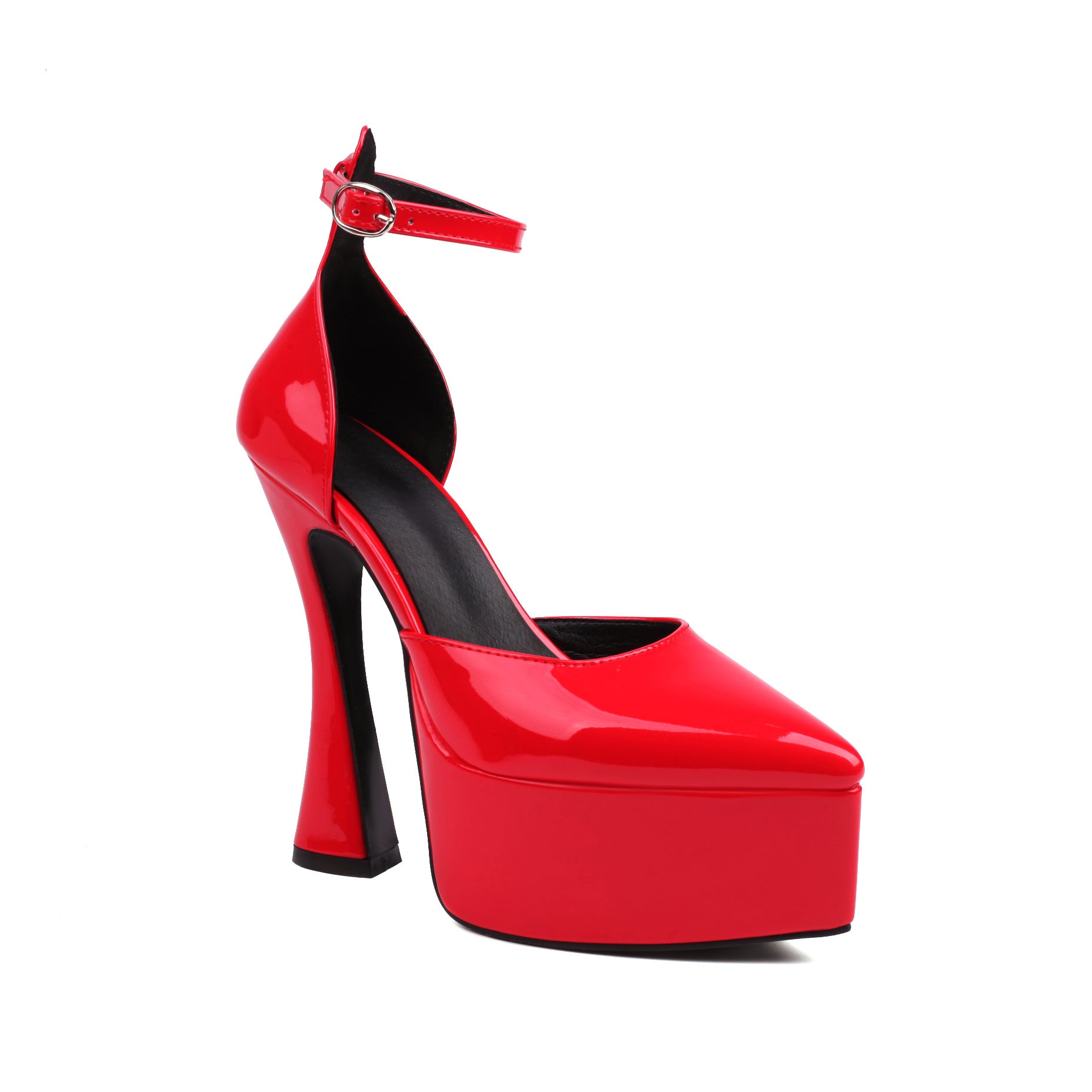 Gothic Chunky Heels Pointed Toe Womens red