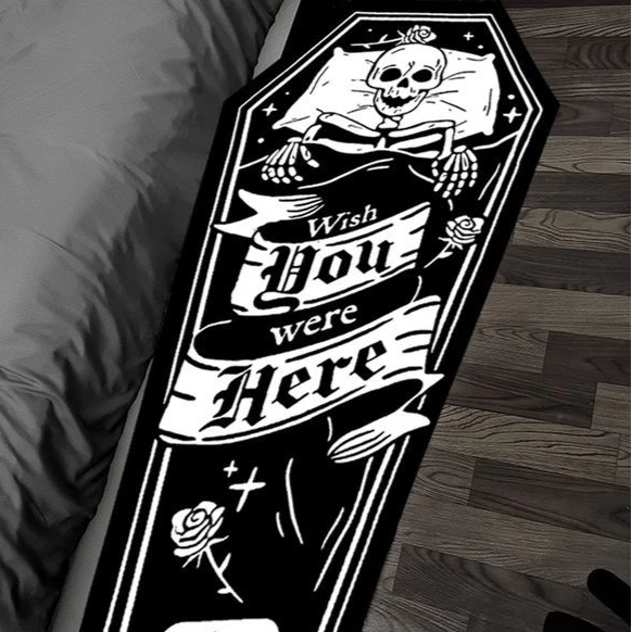 Gothic "Wish You Were Here" Rug skeleton