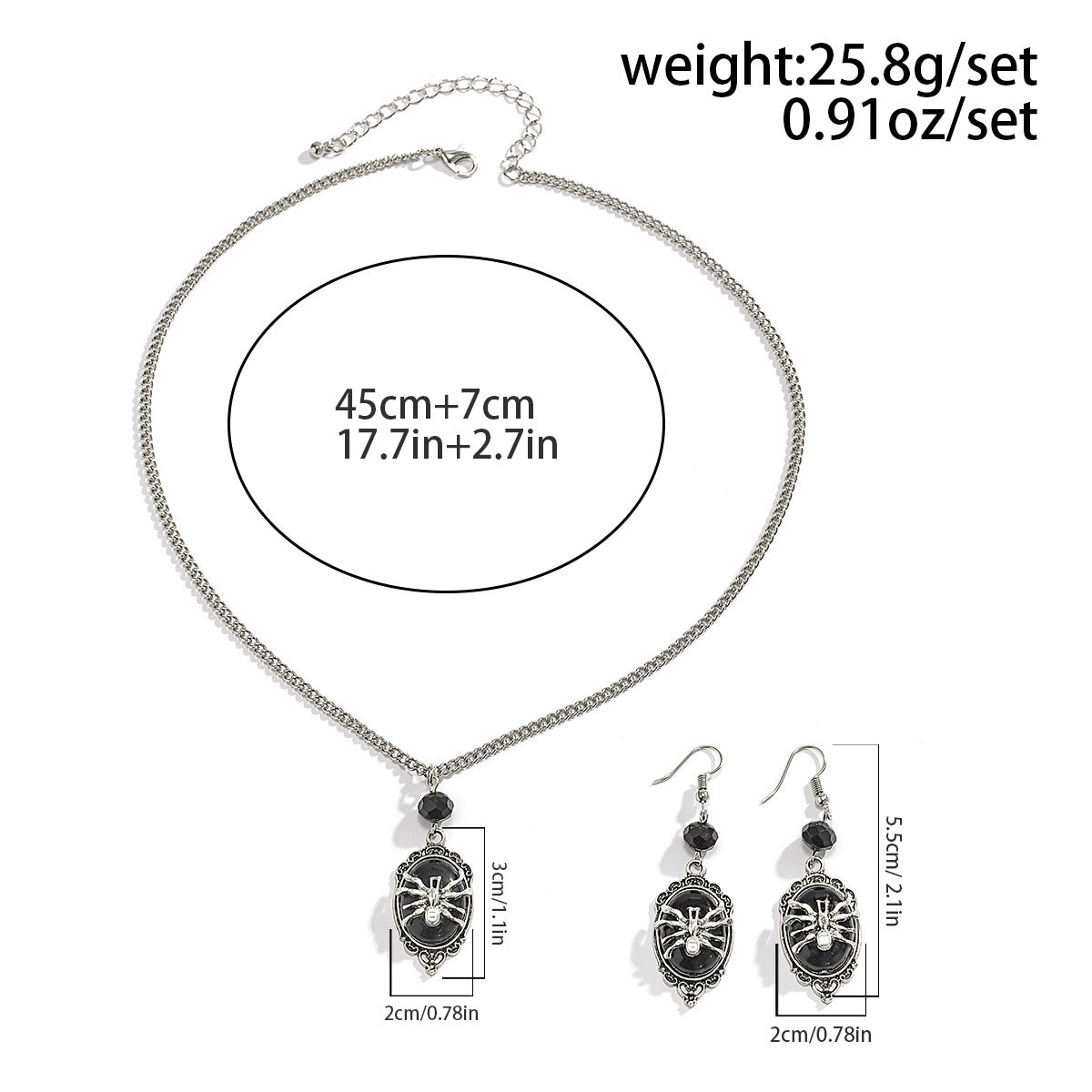 womens Gothic Spider Necklace and Earrings Set