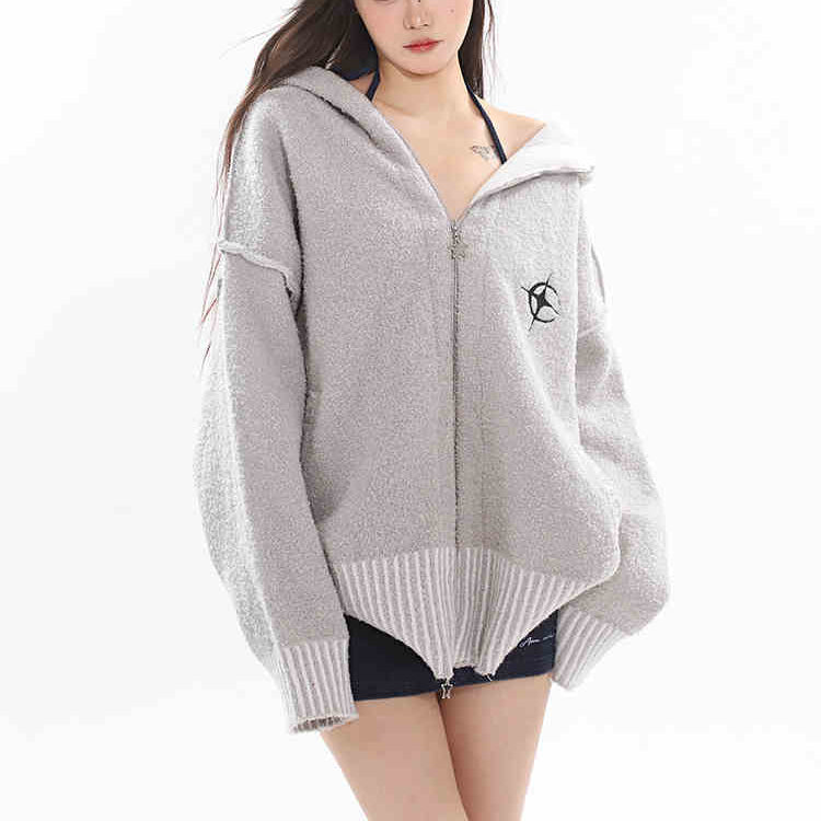 Gray Alt Zip Up Hoodie Knitted for Women