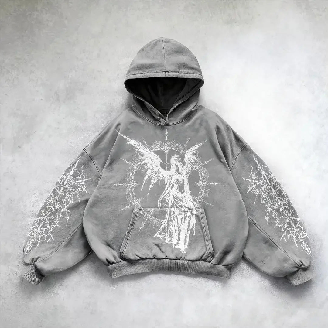 Gray Alternative Printed Hoodie for Men angel